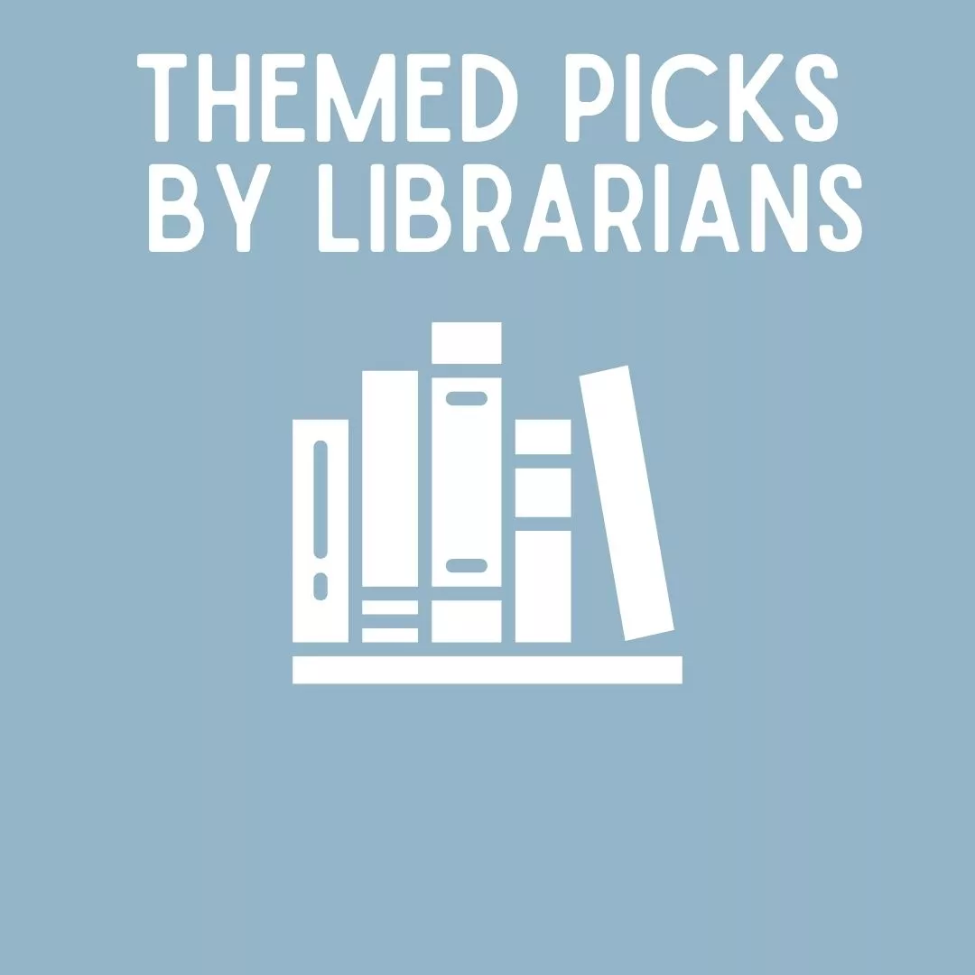 blue box with image of books, link to librarian themed book recommendations on biblioboard