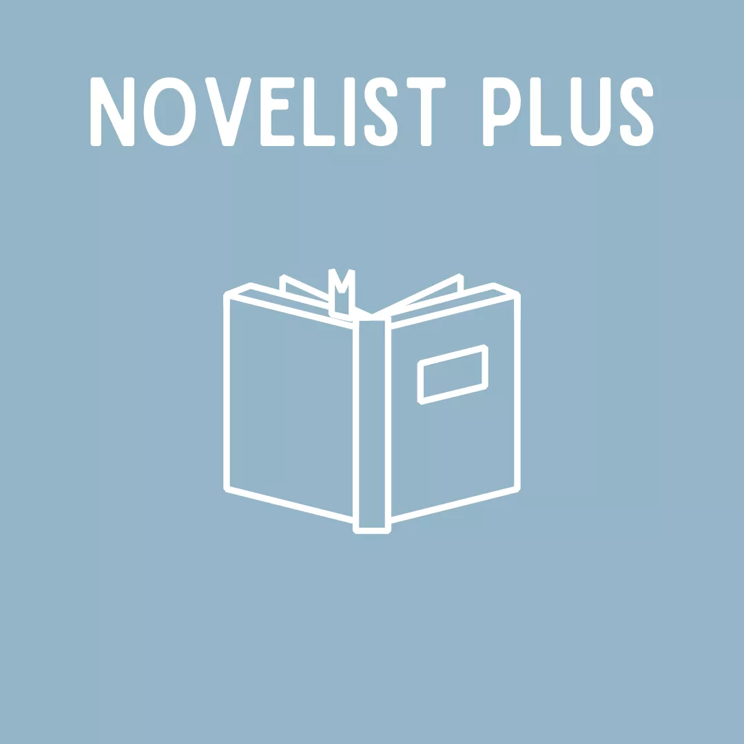 light blue square, white writing, novelist plus